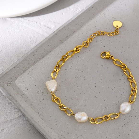 Saruda_jewelry Jewelry - NEW Elegant Natural Pearl Chain Stainless Steel Bracelet